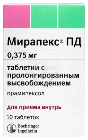 Мирапекс ПД таблетки пролонгированные 0.375 мг 10