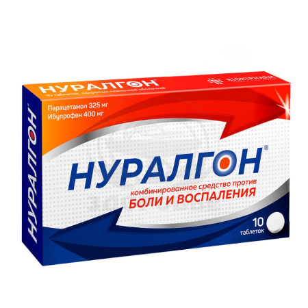 Нуралгон таблетки покрытые оболочкой 400 мг + 325 мг 10