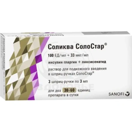 Соликва СолоСтар раствор для инъекций 100ЕД + 33мкг/мл шприц-ручка 3 мл 3