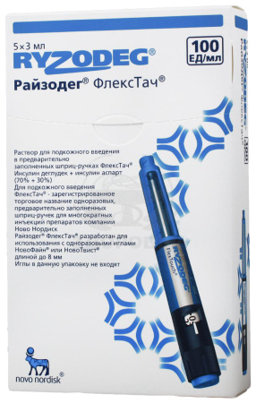 Райзодег ФлексТач 100ЕД/мл 3 мл картриджи в шприц-ручках 5