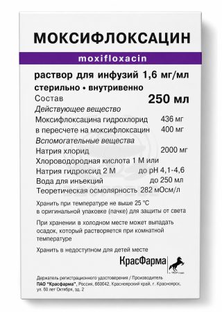 Моксифлоксацин раствор для инфузий 1.6мг/мл флакон 250мл