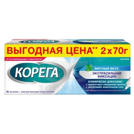 Корега Экстра сильный крем для фиксации зубных протезов мятный 70г 2