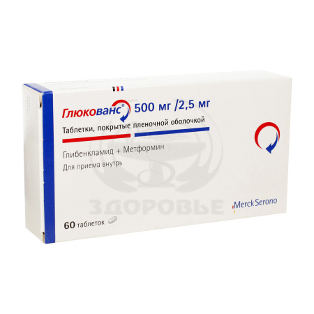 Глюкованс таблетки 2.5 мг/500 мг 60